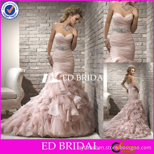 T68 special trailing mermaid strapless sweetheart lace up ruffle fishtail wedding dress